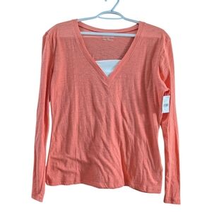 Soft Knit V-Neck Essential Long Sleeve Top in Salmon